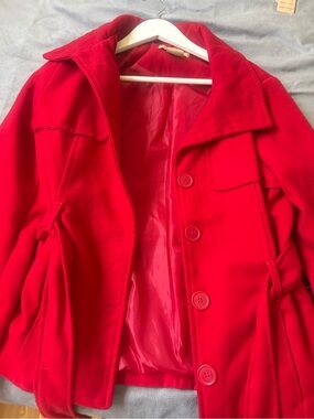 Paris Blues Vibrant Red Pea Coat